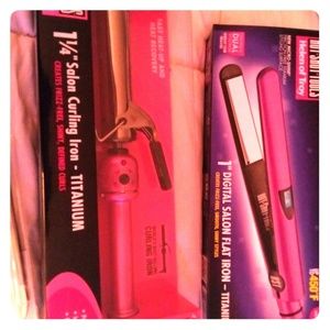 Pink flat iron and curling iron
